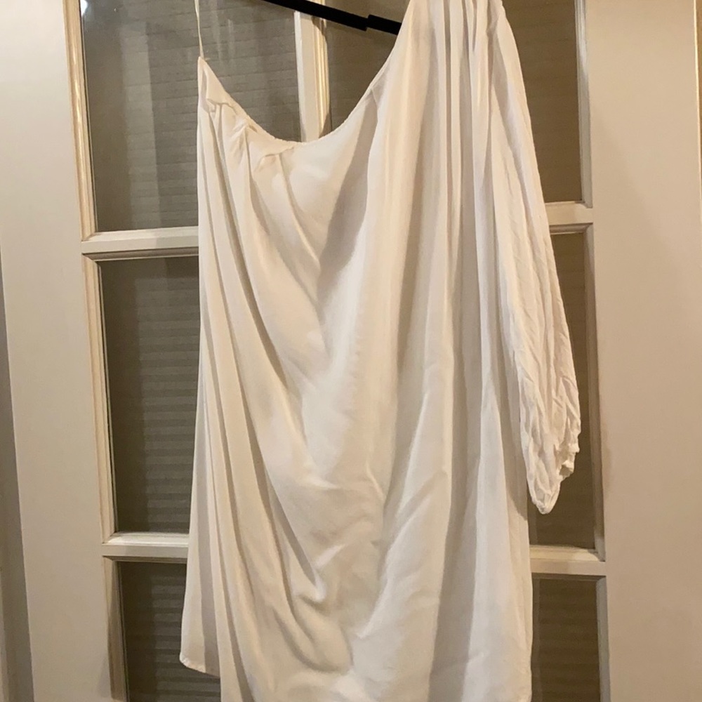 One shoulder white mini dress